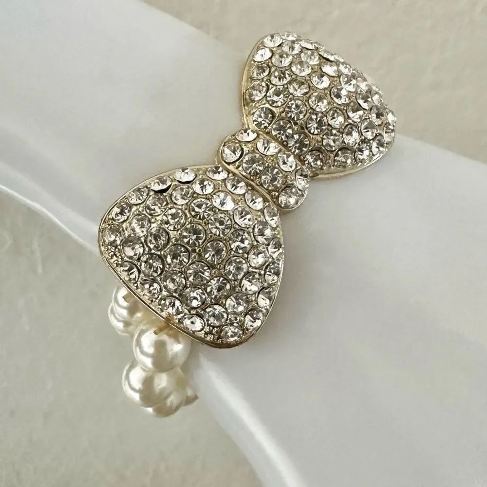 Rhinestone  Statement Bow Faux Peal Stretch Bracelet